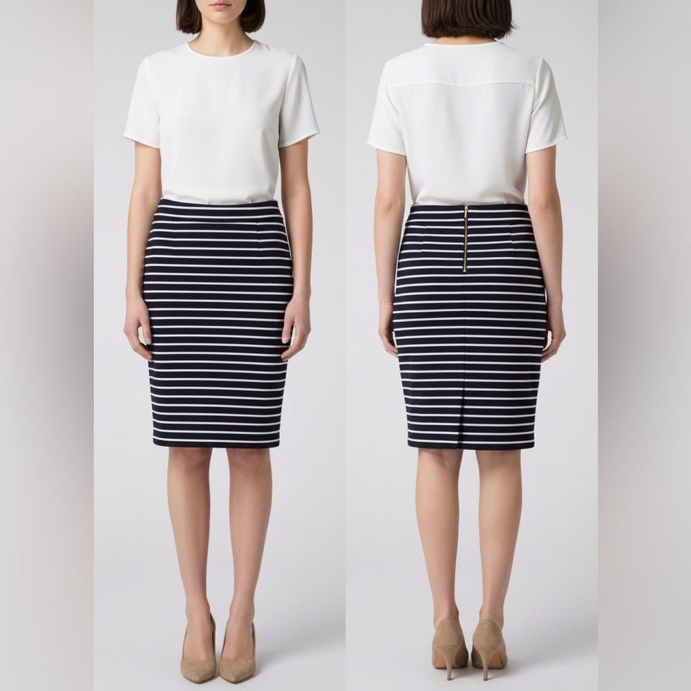 Michael Kors Womens Black&White Stripe Pencil Skirt Sz 8P Luxe Timeless Corpcore